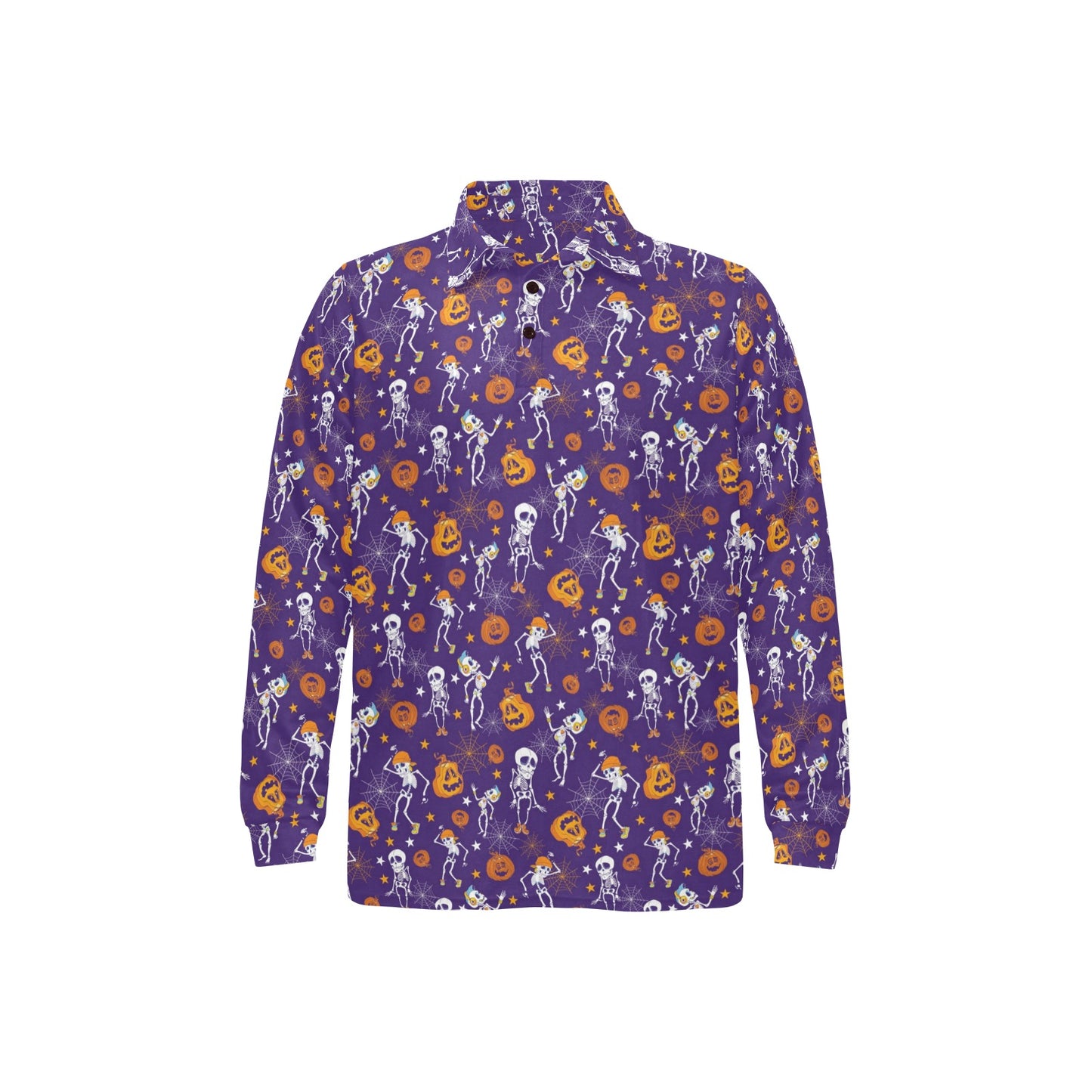 Skeleton Halloween Dance Print Design LKS304 Long Sleeve Polo Shirt For Men's