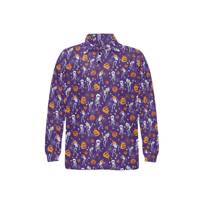 Skeleton Halloween Dance Print Design LKS304 Long Sleeve Polo Shirt For Men's