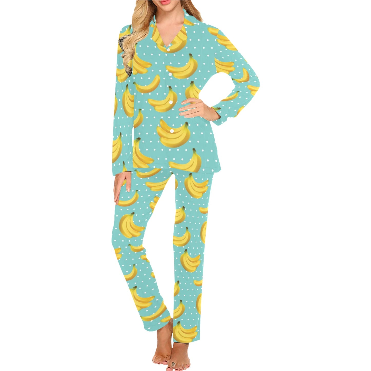 Banana Pattern Print Design BA02 Women's Long Pajama Set