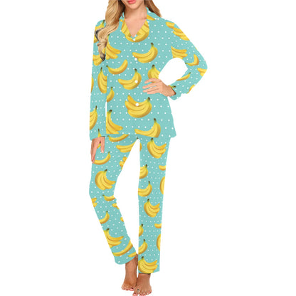 Banana Pattern Print Design BA02 Women's Long Pajama Set