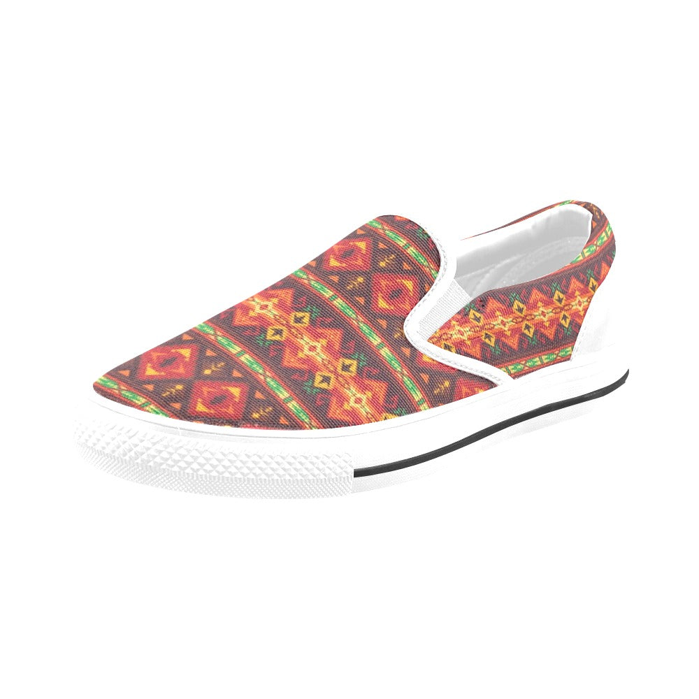 Southwest Pattern Print Design LKS309 White Slip Ons Canvas Women's Shoes