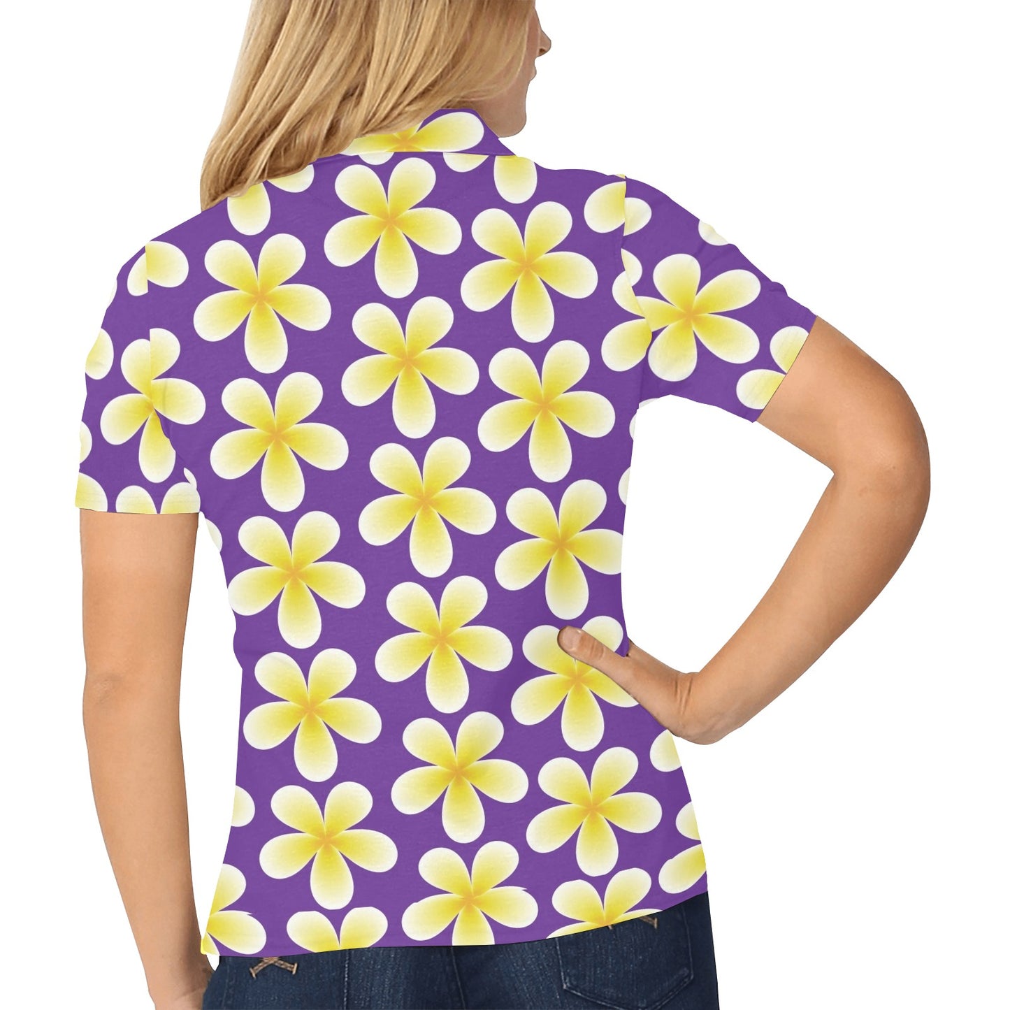 Yellow Plumeria Pattern Print Design PM05 Women's Polo Shirt