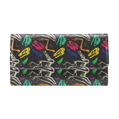 Dinosaur Skull Color Print Pattern Women's Trifold Wallet