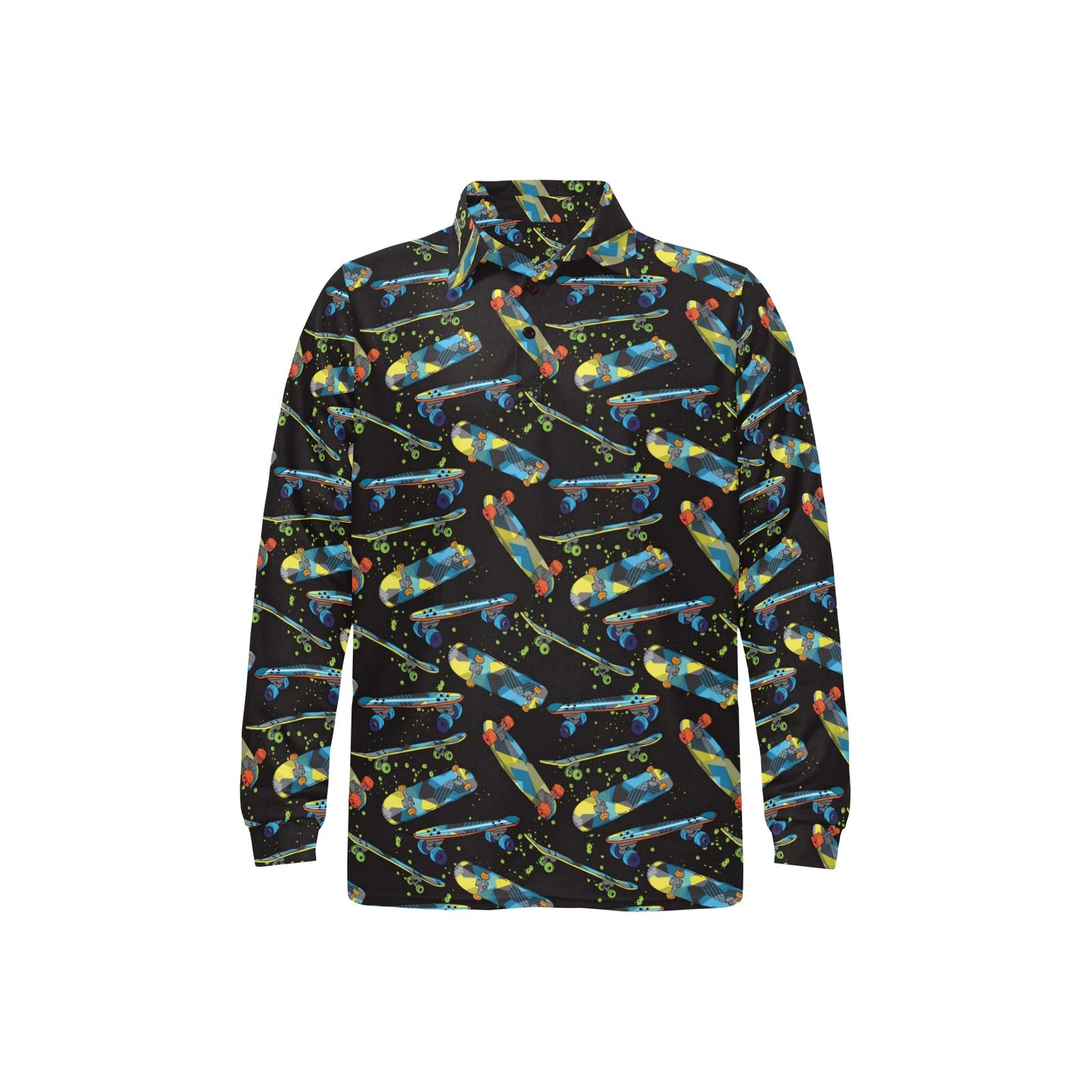 Skateboard Print Design LKS305 Long Sleeve Polo Shirt For Men's