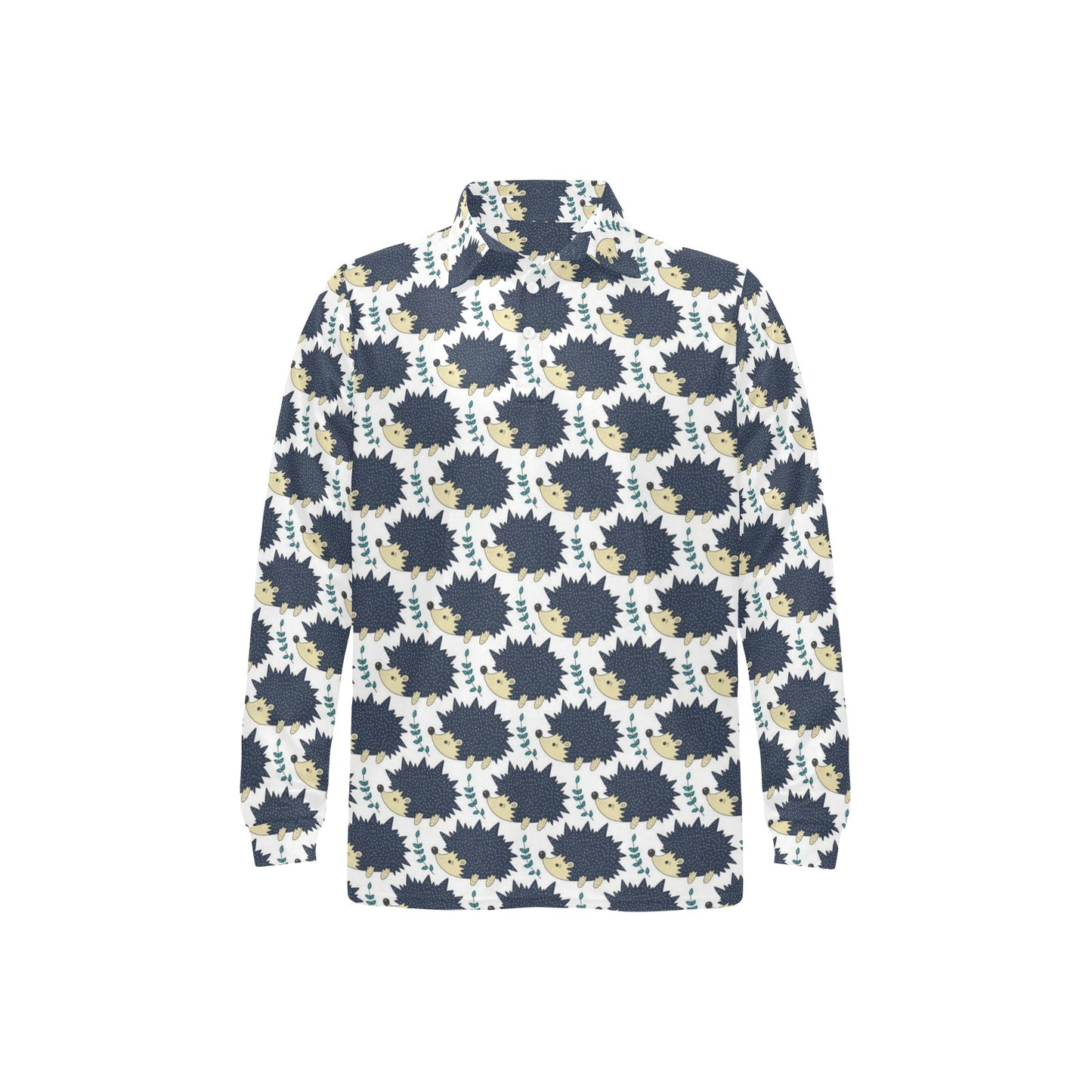Hedgehog Print Design LKS401 Long Sleeve Polo Shirt For Men's