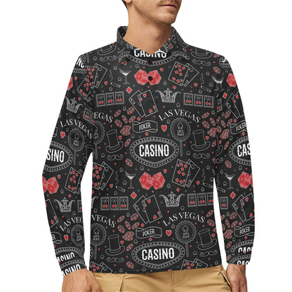 Casino Pattern Print Design 04 Long Sleeve Polo Shirt For Men's
