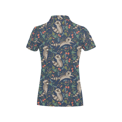 Raccoon Pattern Print Design A02 Women's Polo Shirt