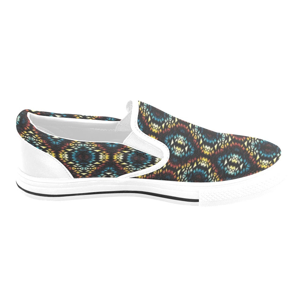 Tribal Pattern Print Design LKS309 White Slip Ons Canvas Women's Shoes