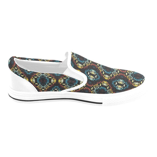 Tribal Pattern Print Design LKS309 White Slip Ons Canvas Women's Shoes