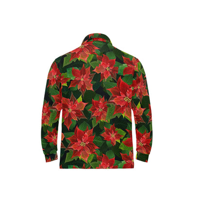 Poinsettia Pattern Print Design POT04 Long Sleeve Polo Shirt For Men's