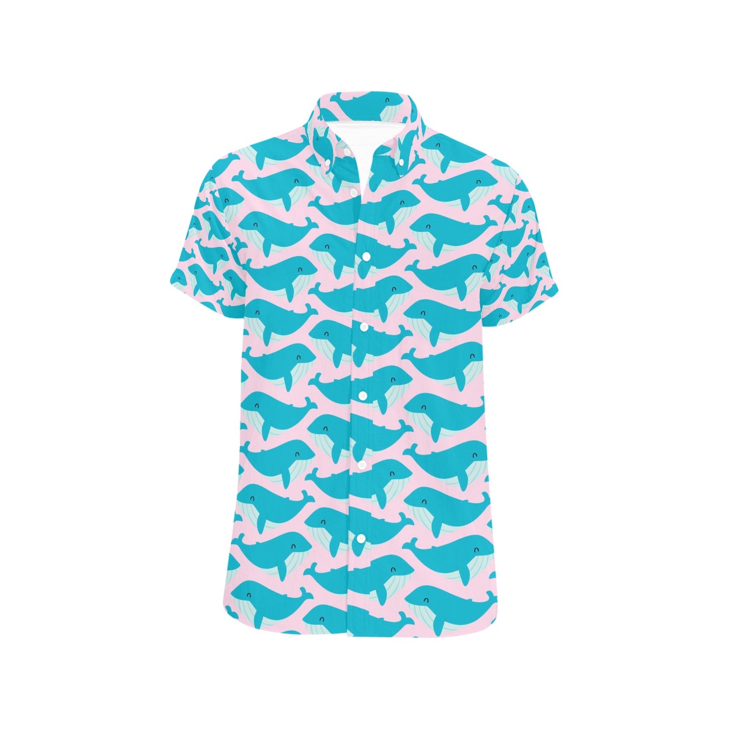 Whale Print Design LKS302 Men Short Sleeve Button Up Shirt