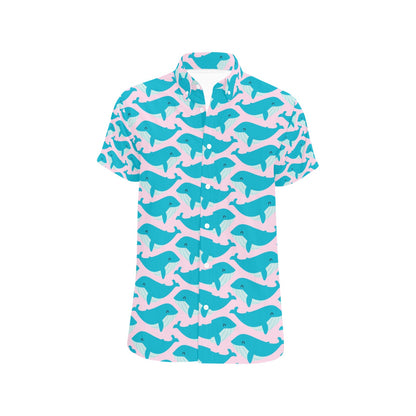 Whale Print Design LKS302 Men Short Sleeve Button Up Shirt