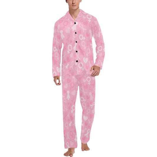 Breast cancer Pattern Print Design 01 Men's Long Pajama Set