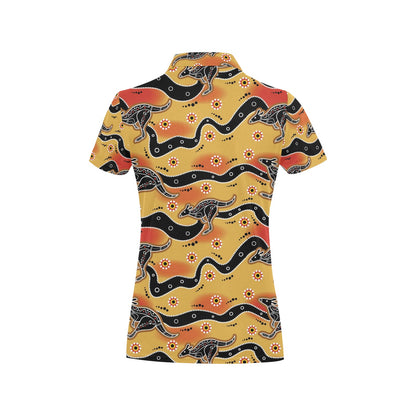 Kangaroos Aboriginal Pattern Print Design 06 Women's Polo Shirt