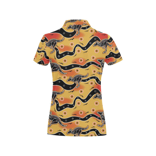 Kangaroos Aboriginal Pattern Print Design 06 Women's Polo Shirt