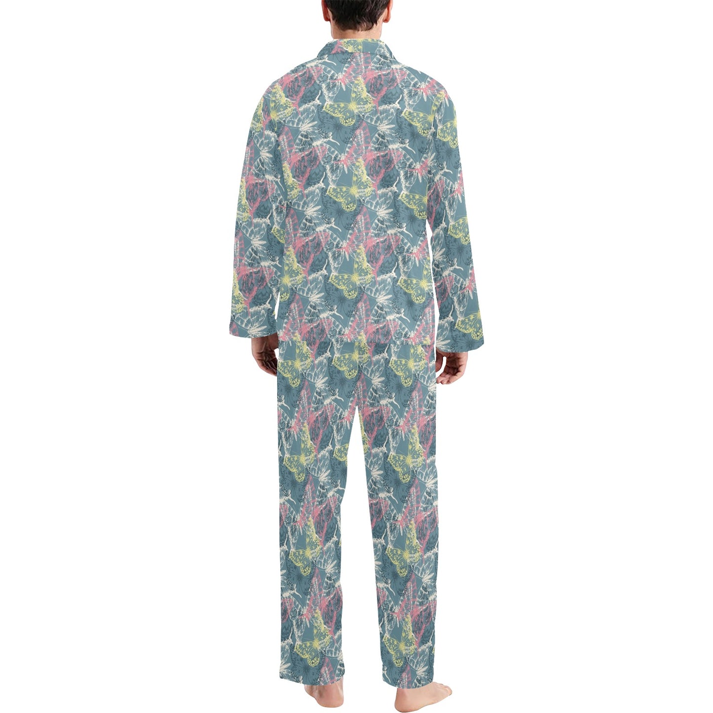 Butterfly Pattern Print Design 01 Men's Long Pajama Set