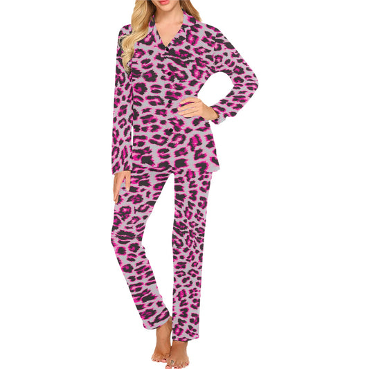 Leopard Pattern Print Design 02 Women's Long Pajama Set