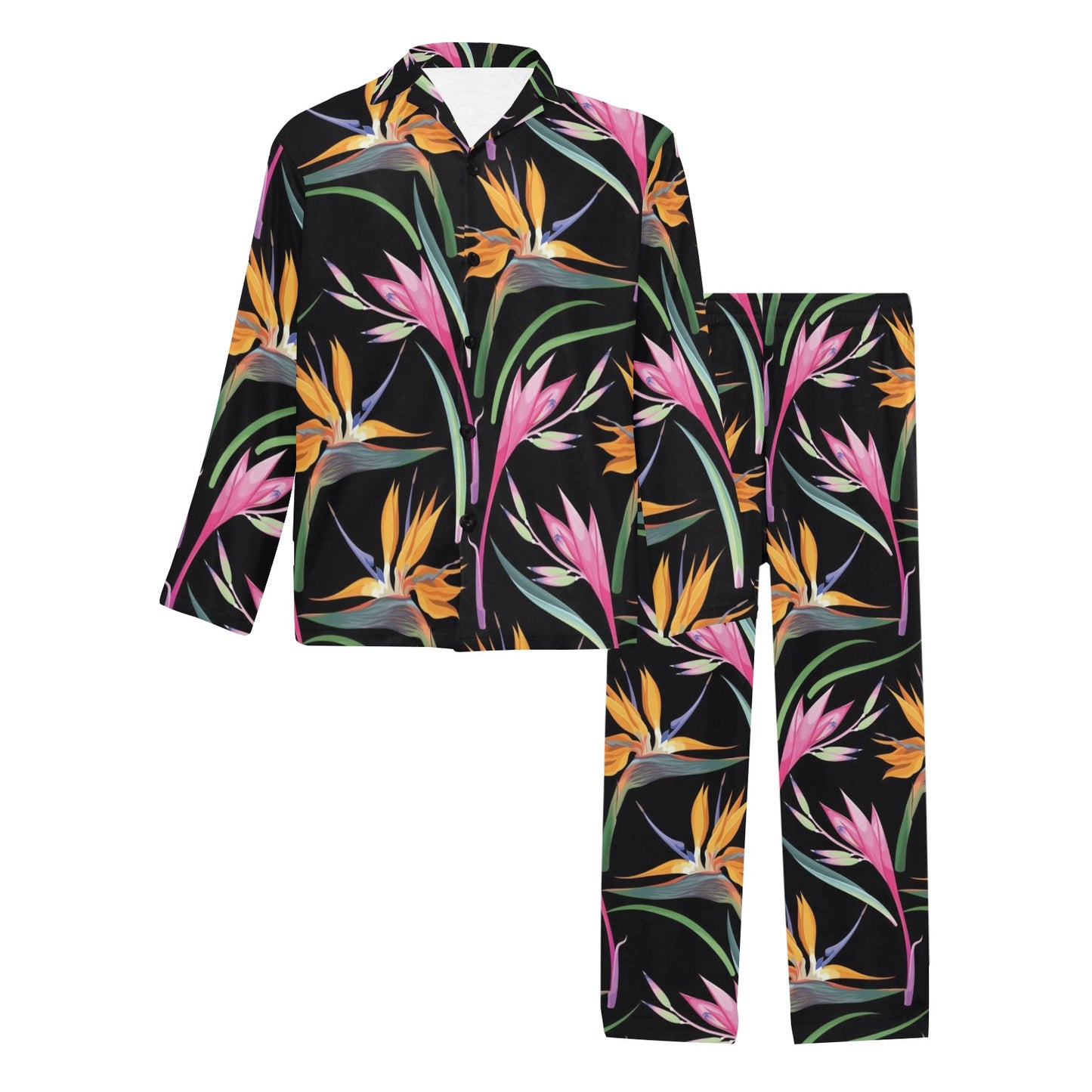Tropical Flower Pattern Print Design TF017 Men's Long Pajama Set