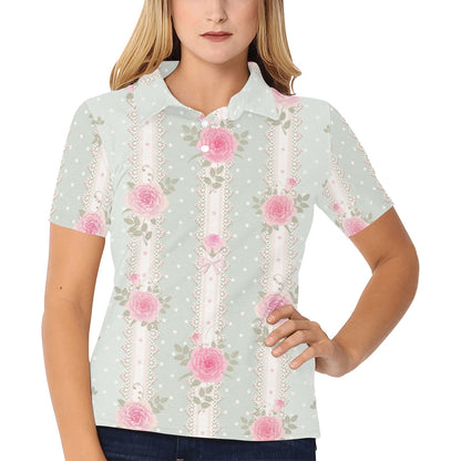 Rose Pattern Print Design RO016 Women's Polo Shirt
