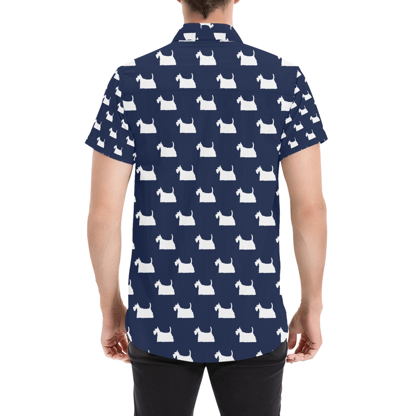 Scottish Terriers Print Design LKS303 Men Short Sleeve Button Up Shirt