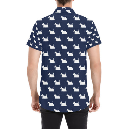 Scottish Terriers Print Design LKS303 Men Short Sleeve Button Up Shirt