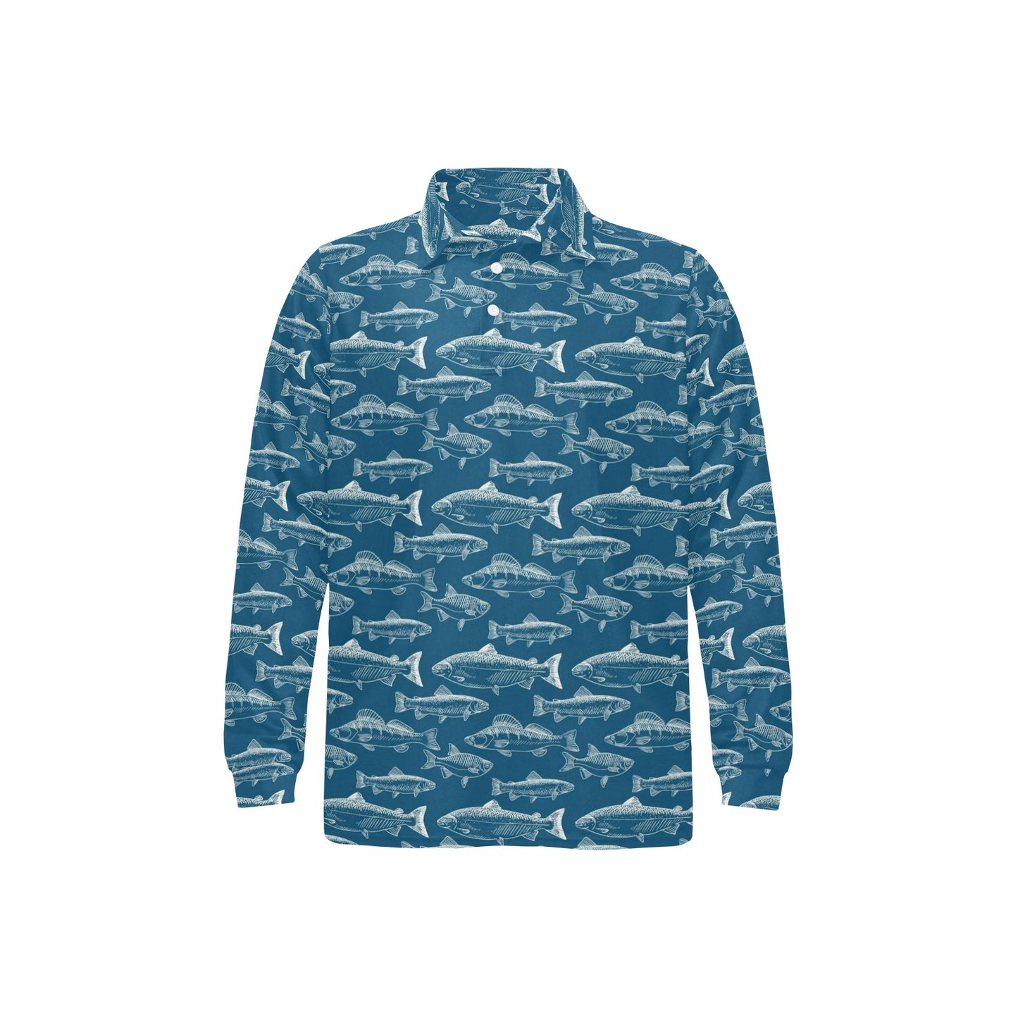 Salmon Fish Print Design LKS301 Long Sleeve Polo Shirt For Men's