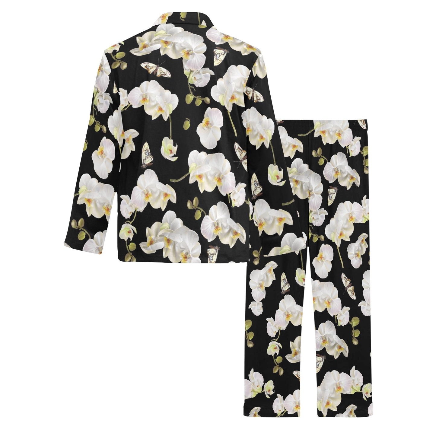 Orchid White Pattern Print Design OR011 Men's Long Pajama Set