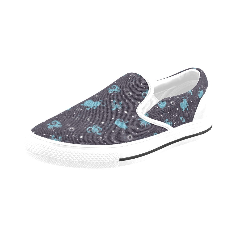 Zodiac Print Design LKS303 White Slip Ons Canvas Women's Shoes