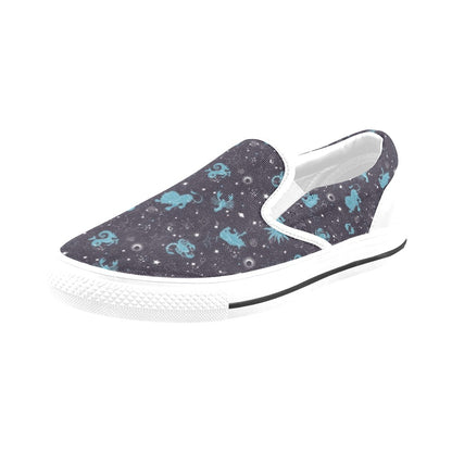 Zodiac Print Design LKS303 White Slip Ons Canvas Women's Shoes