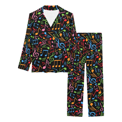 Music Note Colorful Themed Print Women's Long Pajama Set