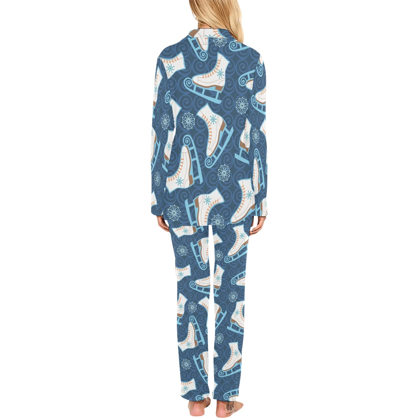 Ice Skate Pattern Print Design 01 Women's Long Pajama Set