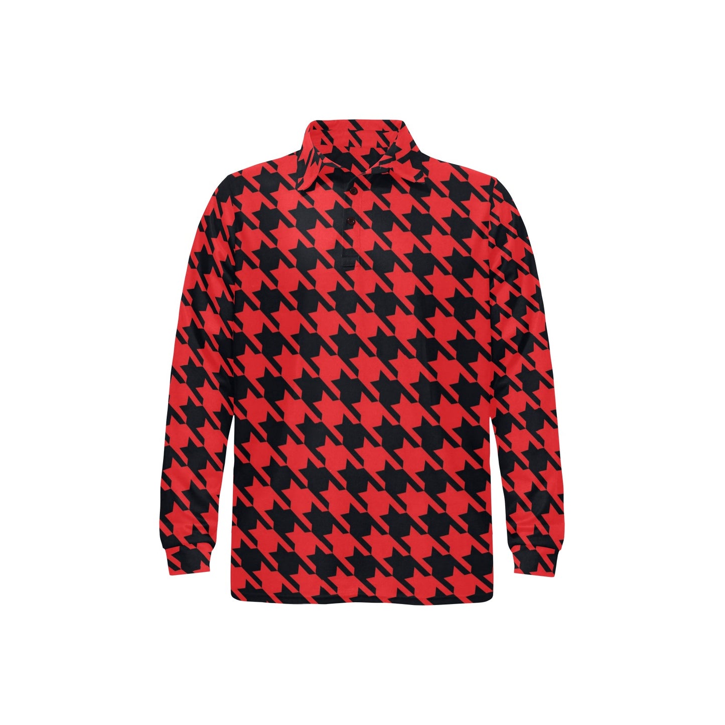 Houndstooth Red Pattern Print Design 03 Long Sleeve Polo Shirt For Men's