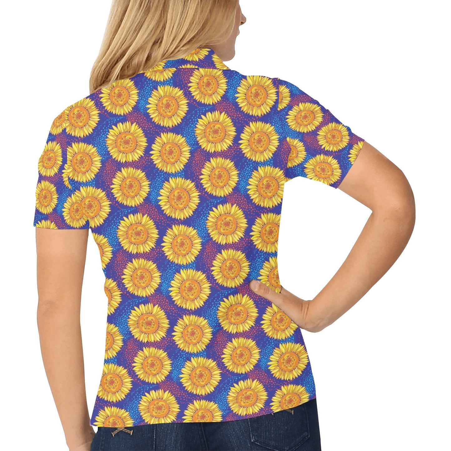 Sunflower Hand Drawn Style Print Women's Polo Shirt