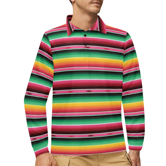 Mexican Blanket Classic Print Pattern Long Sleeve Polo Shirt For Men's
