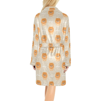 Pomeranians Pattern Print Design A04 Women's Fleece Robe