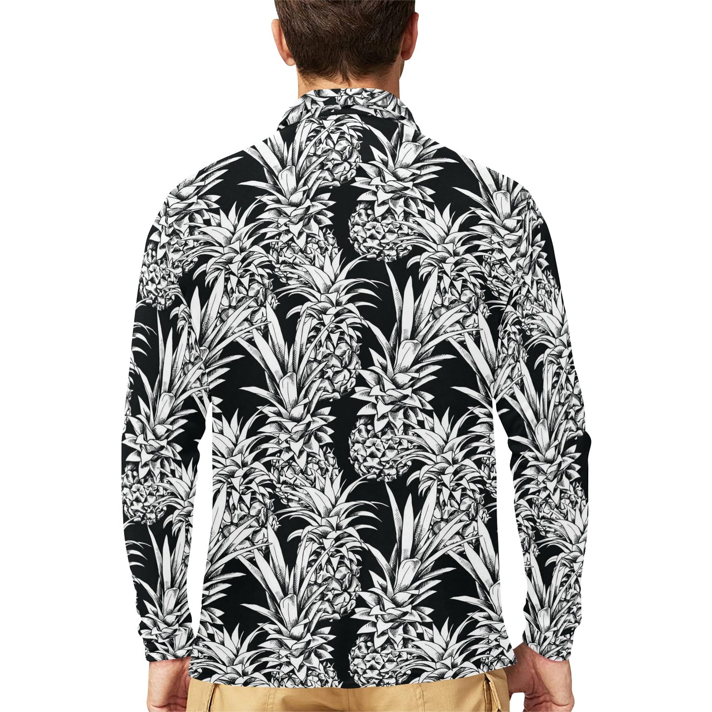 Pineapple Pattern Print Design PP08 Long Sleeve Polo Shirt For Men's