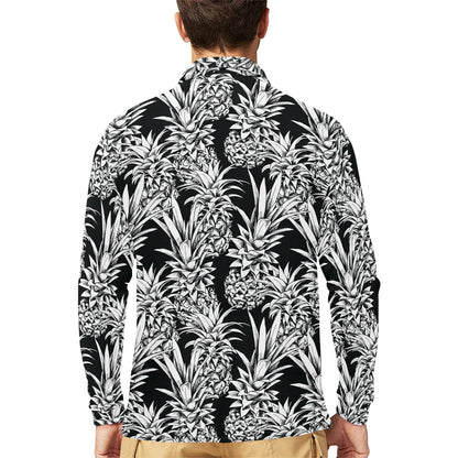 Pineapple Pattern Print Design PP08 Long Sleeve Polo Shirt For Men's
