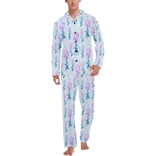 Lilac Pattern Print Design LI05 Men's Long Pajama Set