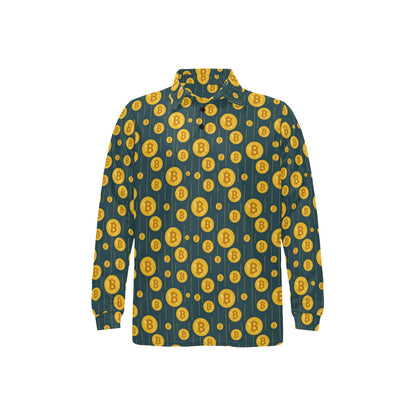 Bitcoin Pattern Print Design 01 Long Sleeve Polo Shirt For Men's