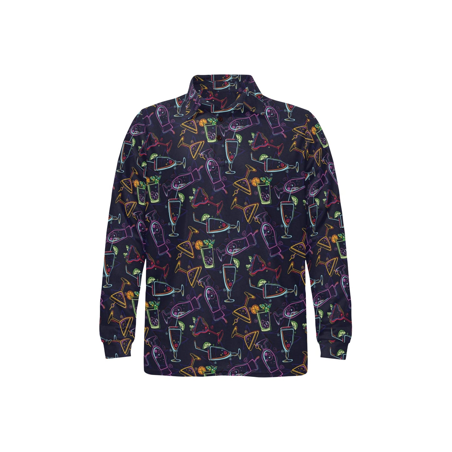 Cocktail Pattern Print Design 04 Long Sleeve Polo Shirt For Men's