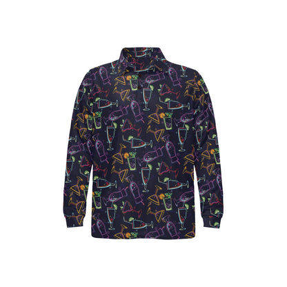 Cocktail Pattern Print Design 04 Long Sleeve Polo Shirt For Men's