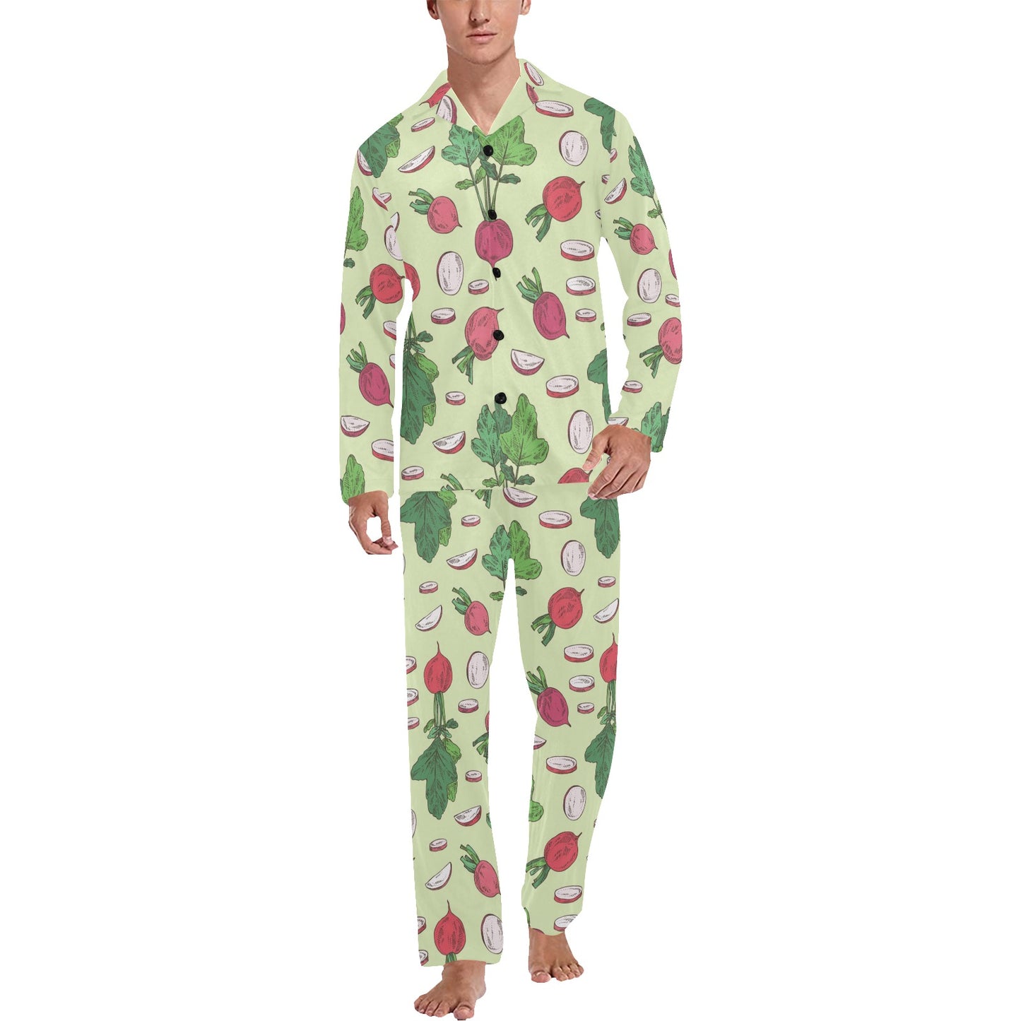 Radish Pattern Print Design A04 Men's Long Pajama Set