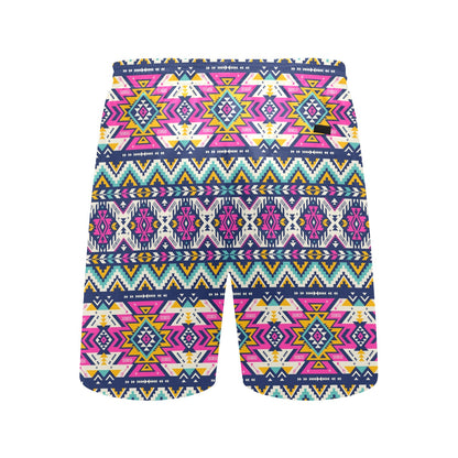 Aztec Pink Geometric Print Pattern Men's Swim Trunks Beach Shorts