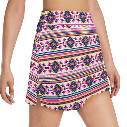 Indian Navajo Neon Themed Design Print 17" Golf & Pickleball Skort with Pockets