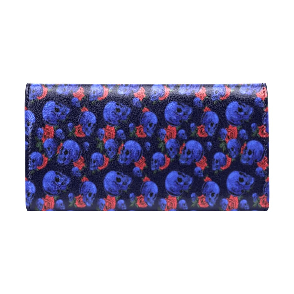 Skull Roses Neon Design Themed Print Women's Trifold Wallet