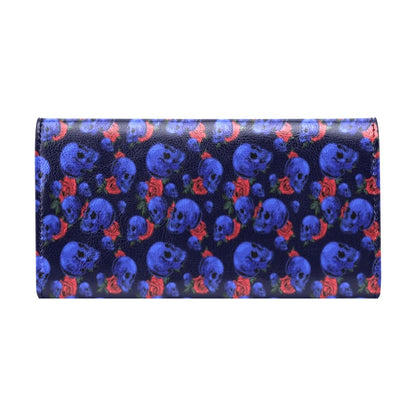 Skull Roses Neon Design Themed Print Women's Trifold Wallet