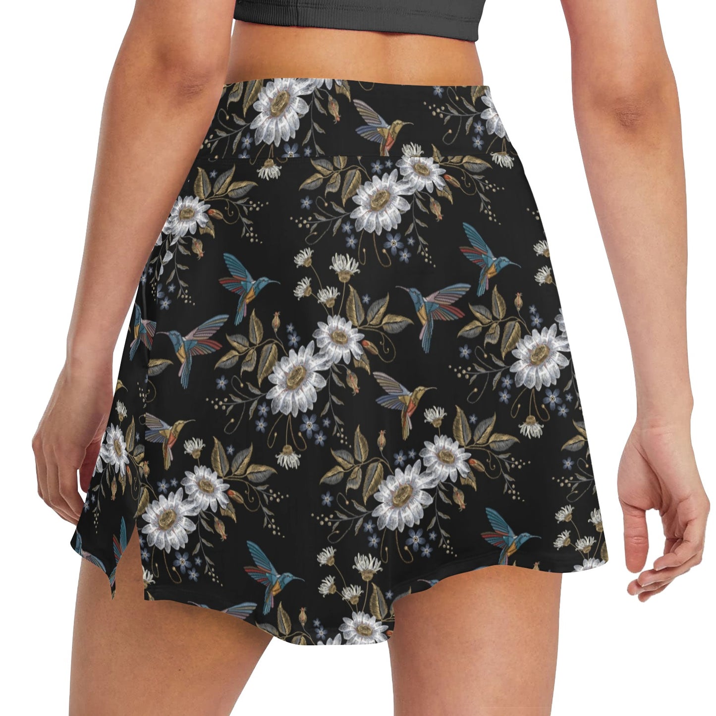 Hummingbird with Embroidery Themed Print 17" Golf & Pickleball Skort with Pockets