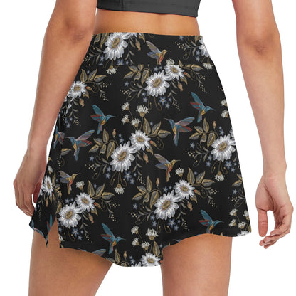 Hummingbird with Embroidery Themed Print 17" Golf & Pickleball Skort with Pockets