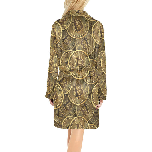 Bitcoin Pattern Print Design DO01 Women's Fleece Robe
