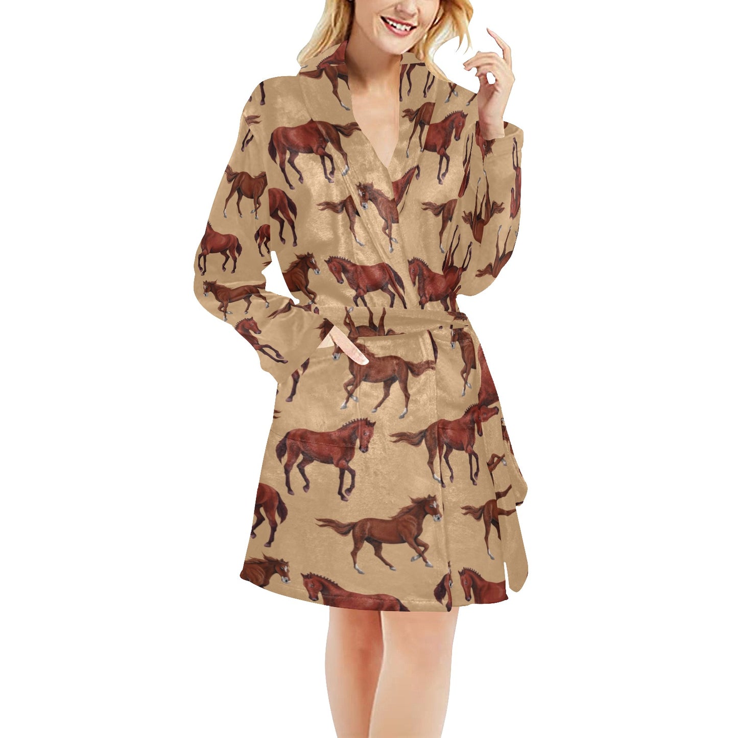 Brown Horse Print Pattern Women's Fleece Robe
